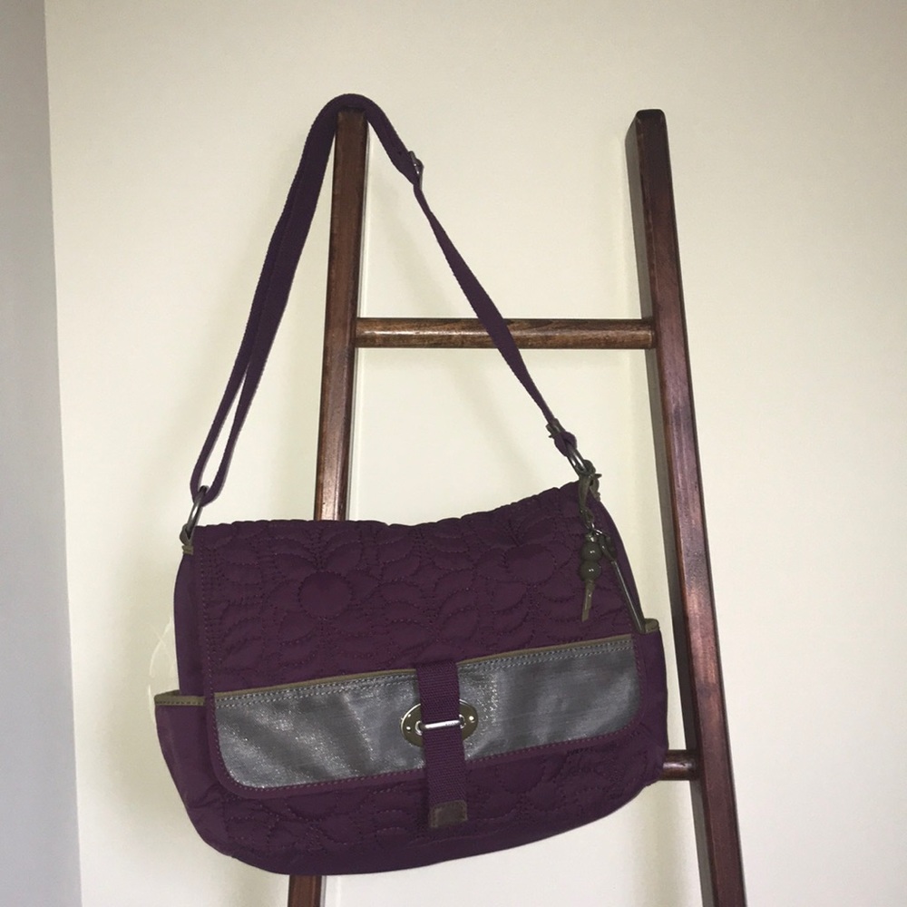 Fossil Key-Per Purple Quilted Laptop Bag